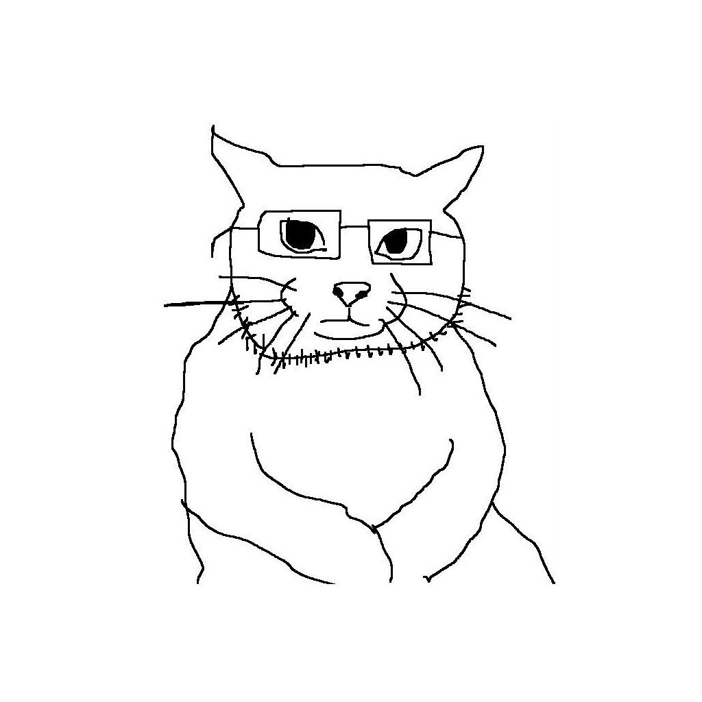 WOCAT, glasses on, arms folded, mouth stitched shut